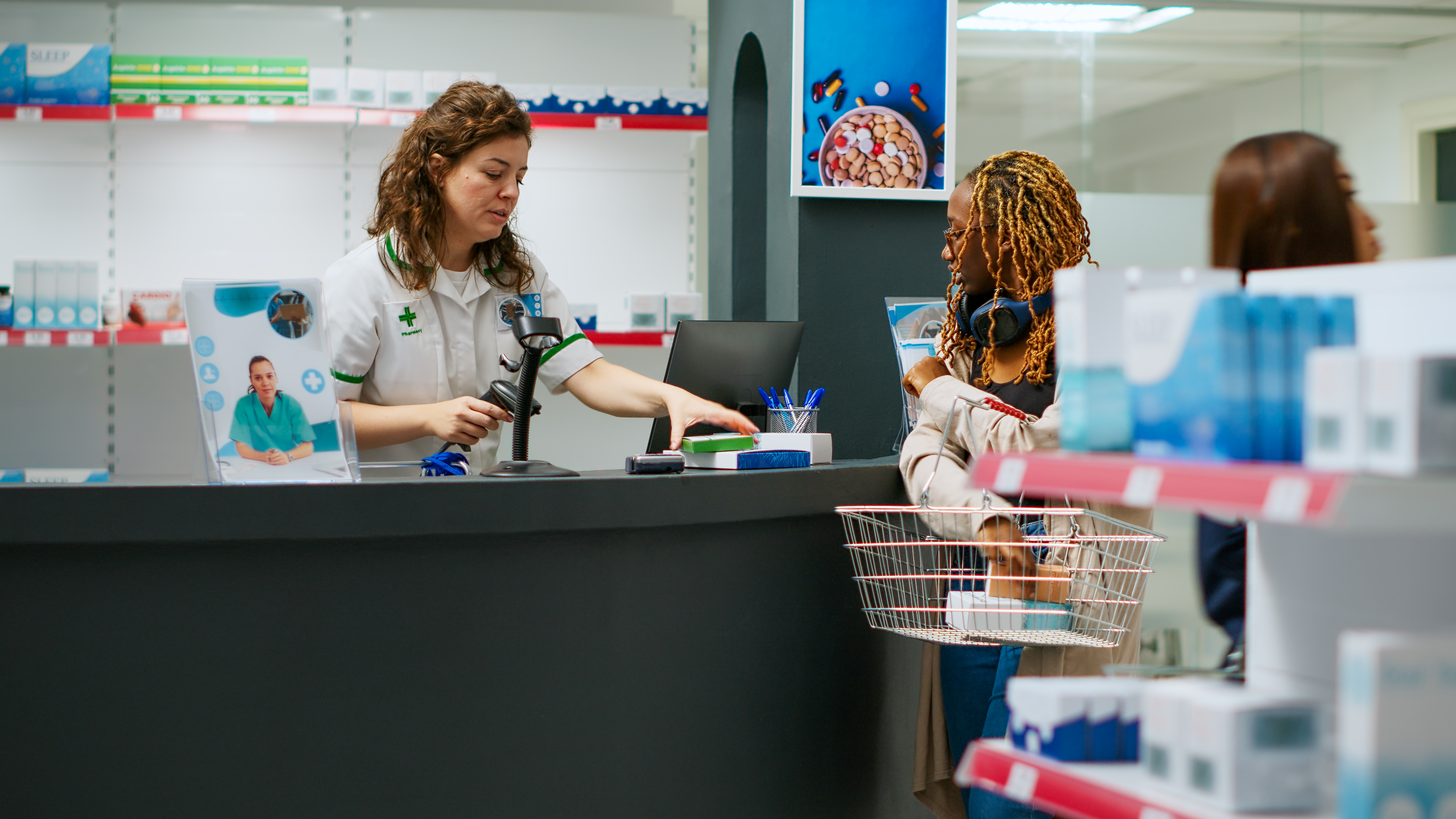 woman using debit card to pay medicine and pharmac 2025 02 19 01 59 44 utc